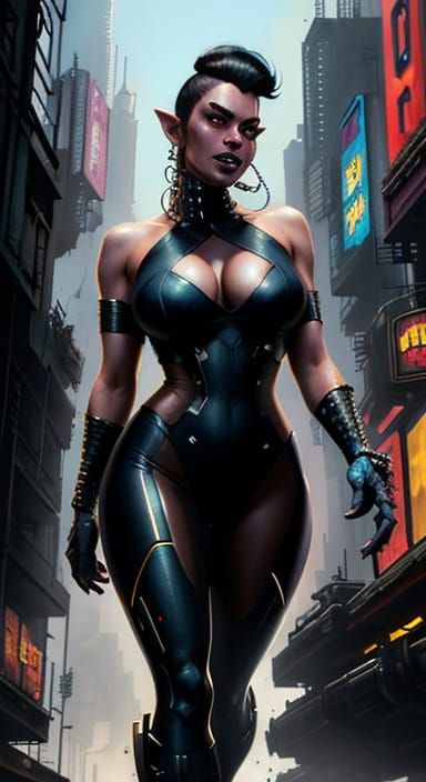 Realistic Cyberpunk Orc Portrait in a Hollywood Landscape