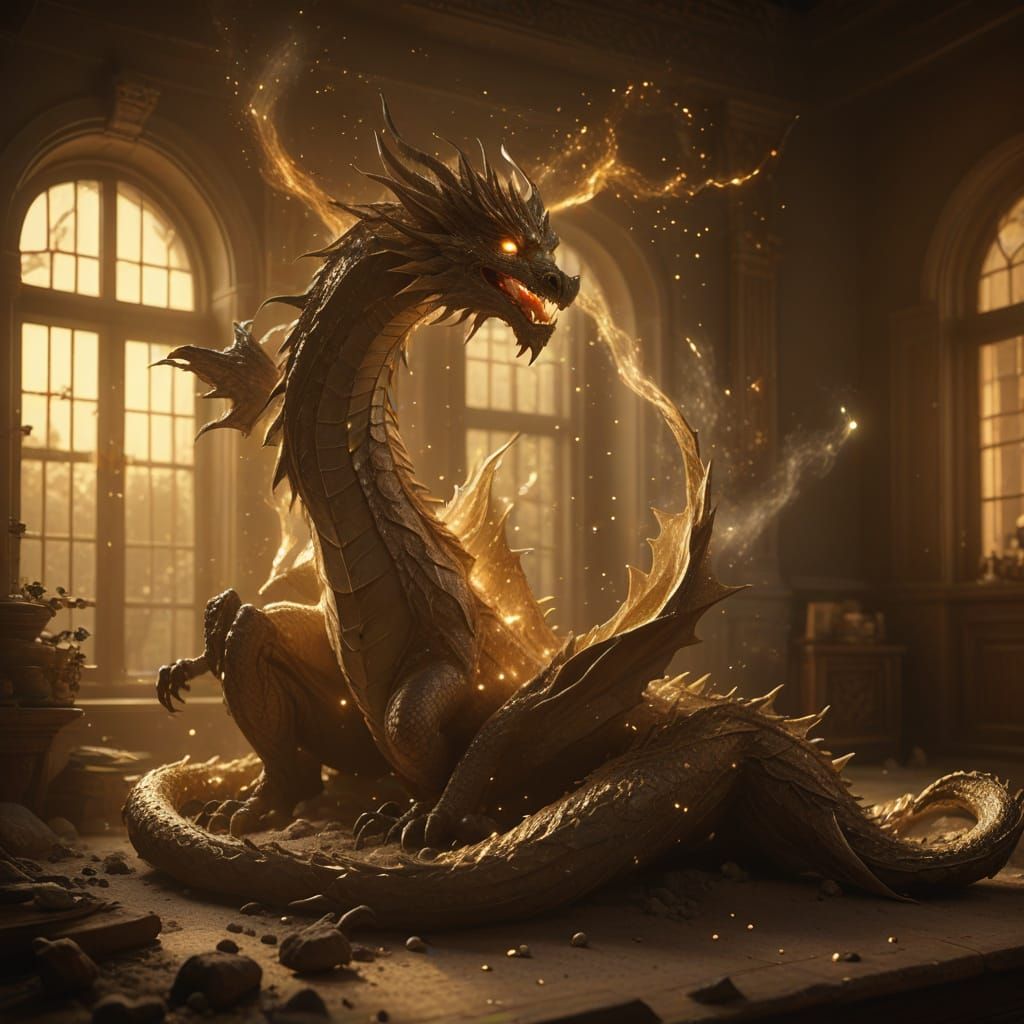 Male dragon cleans his face every morning with blasts of lig...