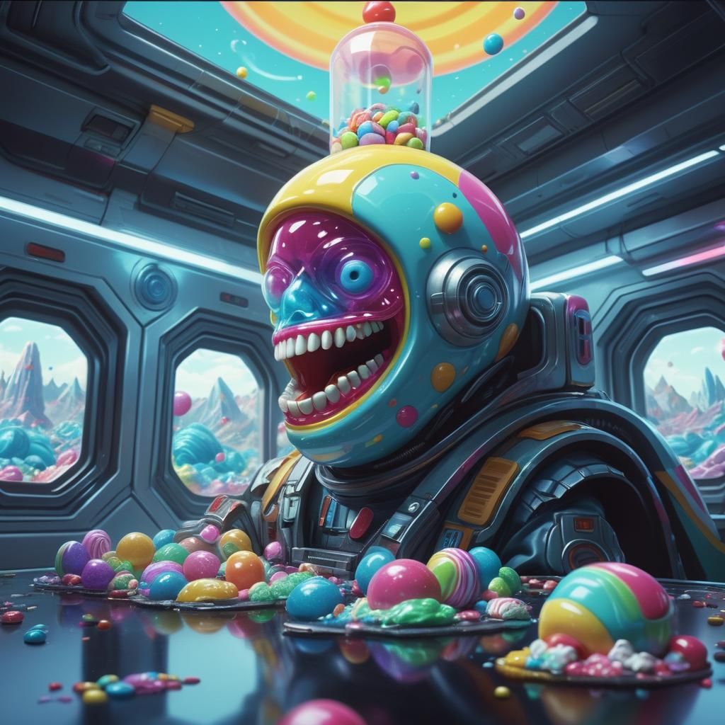Colorful Candy Land Scene in Sci-Fi Style