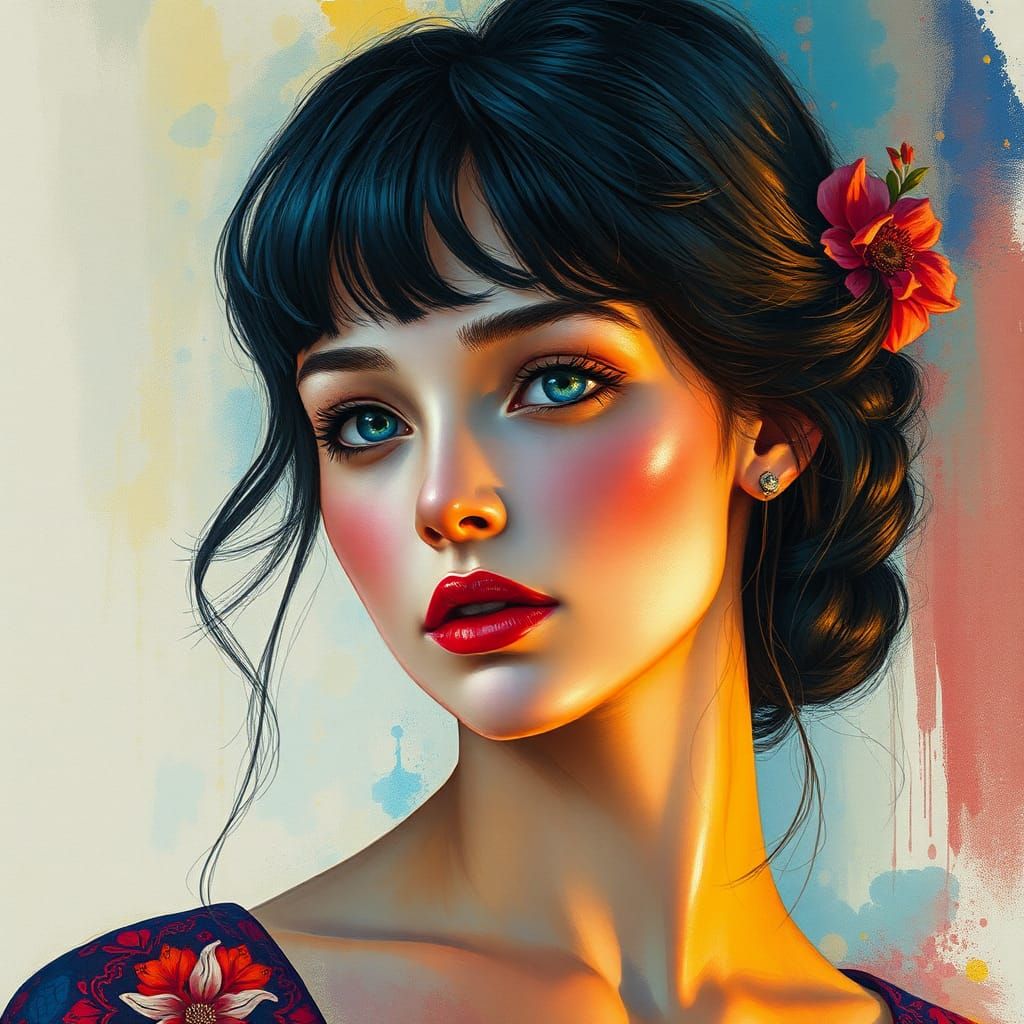 Watercolor Portrait with Dynamic Lighting in Gouache Style