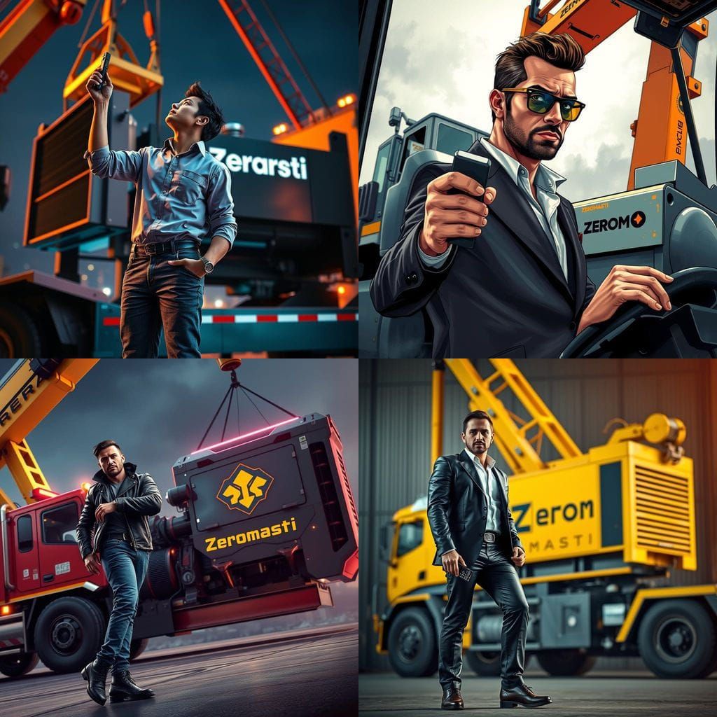 Man Operates Remote-Controlled Crane Truck to Lift Generator...