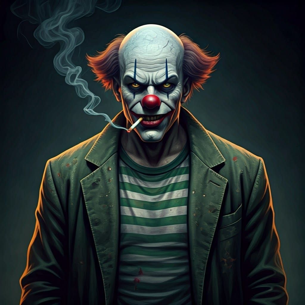 Menacing Clown in Dark Gritty Illustration Style