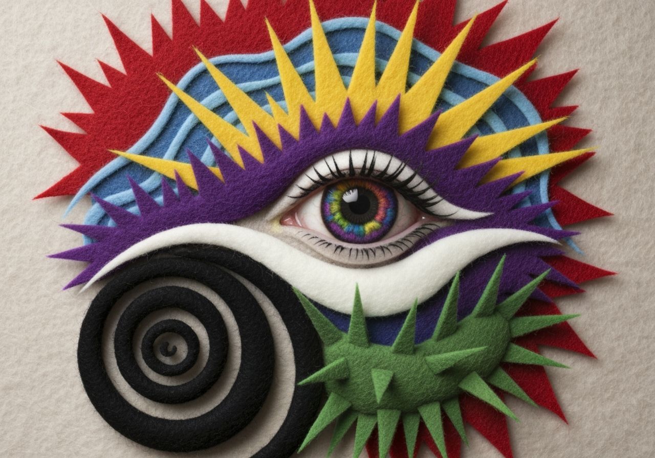 Emotional Felt Portrait with Tactile Layers in Macro Style