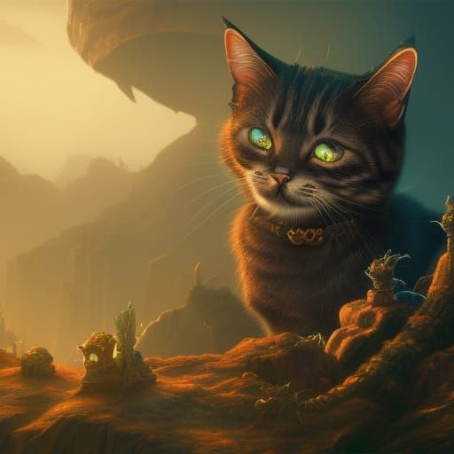 Fantastical Cats Matte Painting in Deep Color