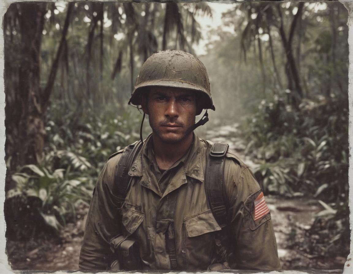 Vietnam Soldier in Jungle: Hyperrealistic Polaroid