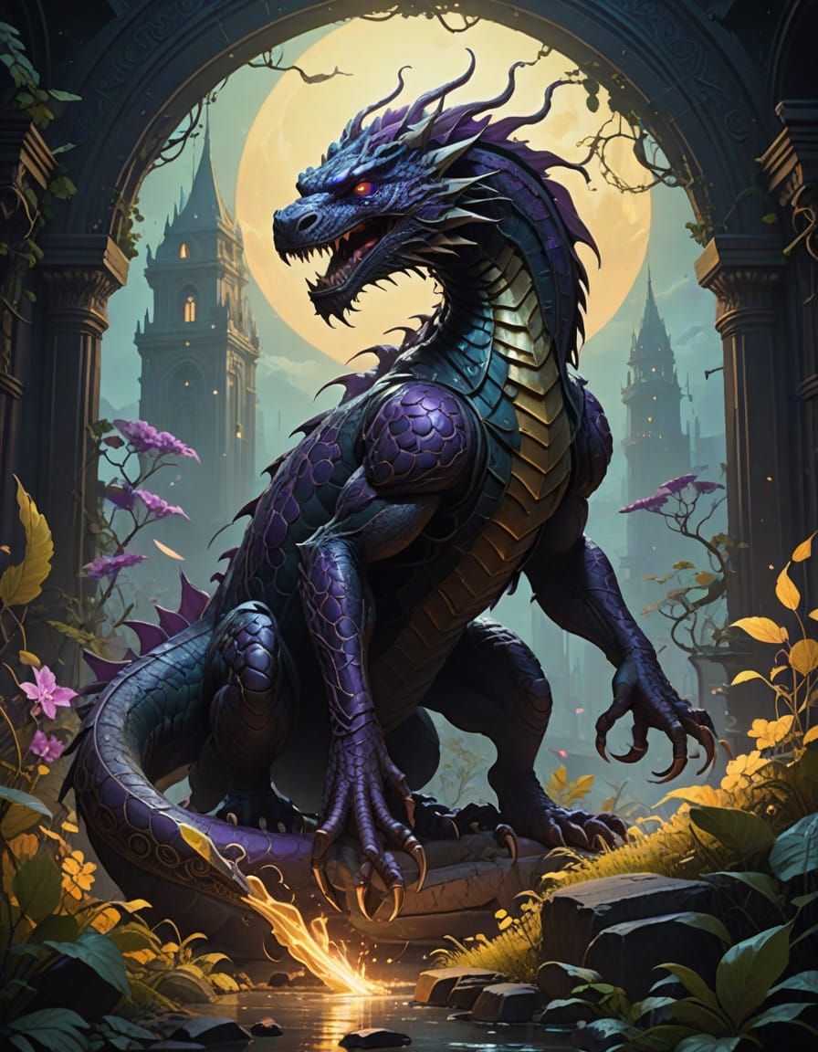 Majestic Dark Fantasy Basilisk, Radiating Ethereal Magic
