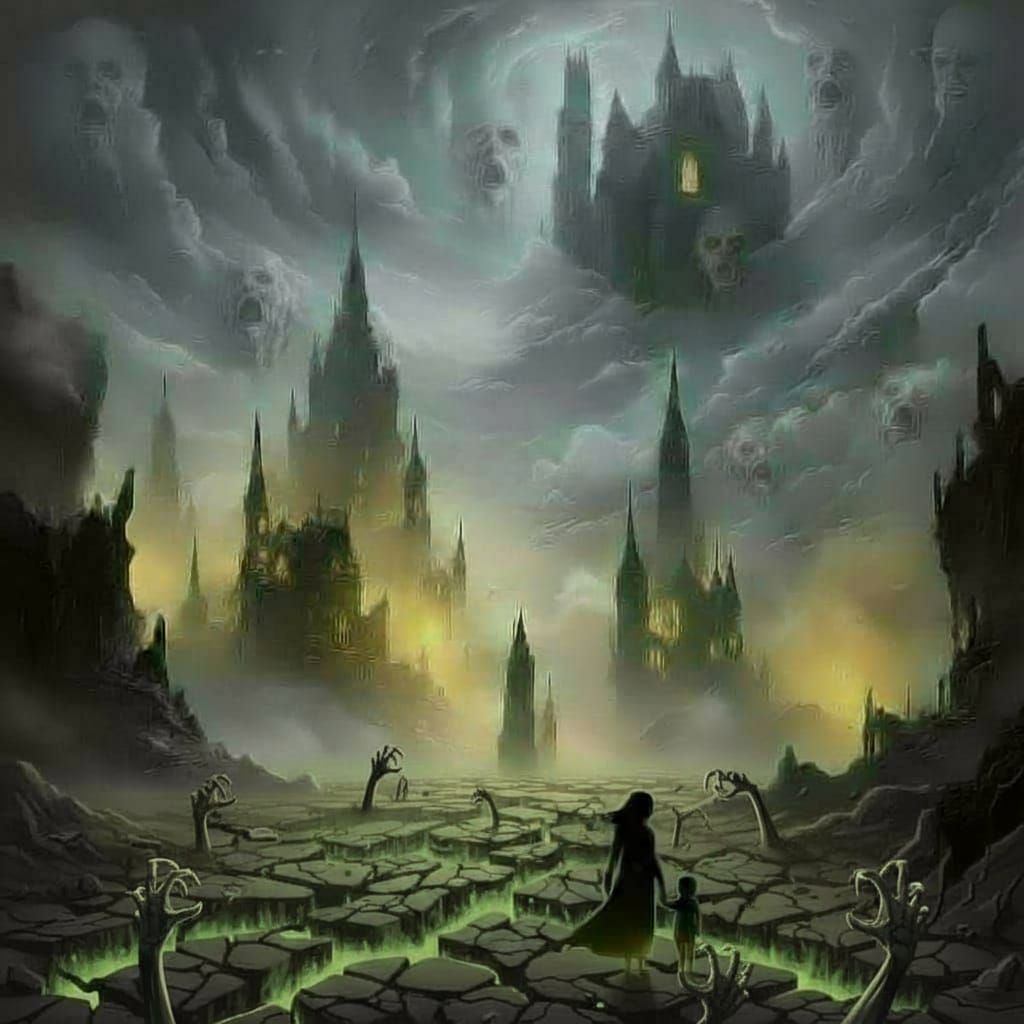 Surreal Night Landscape With Ghostly Figures