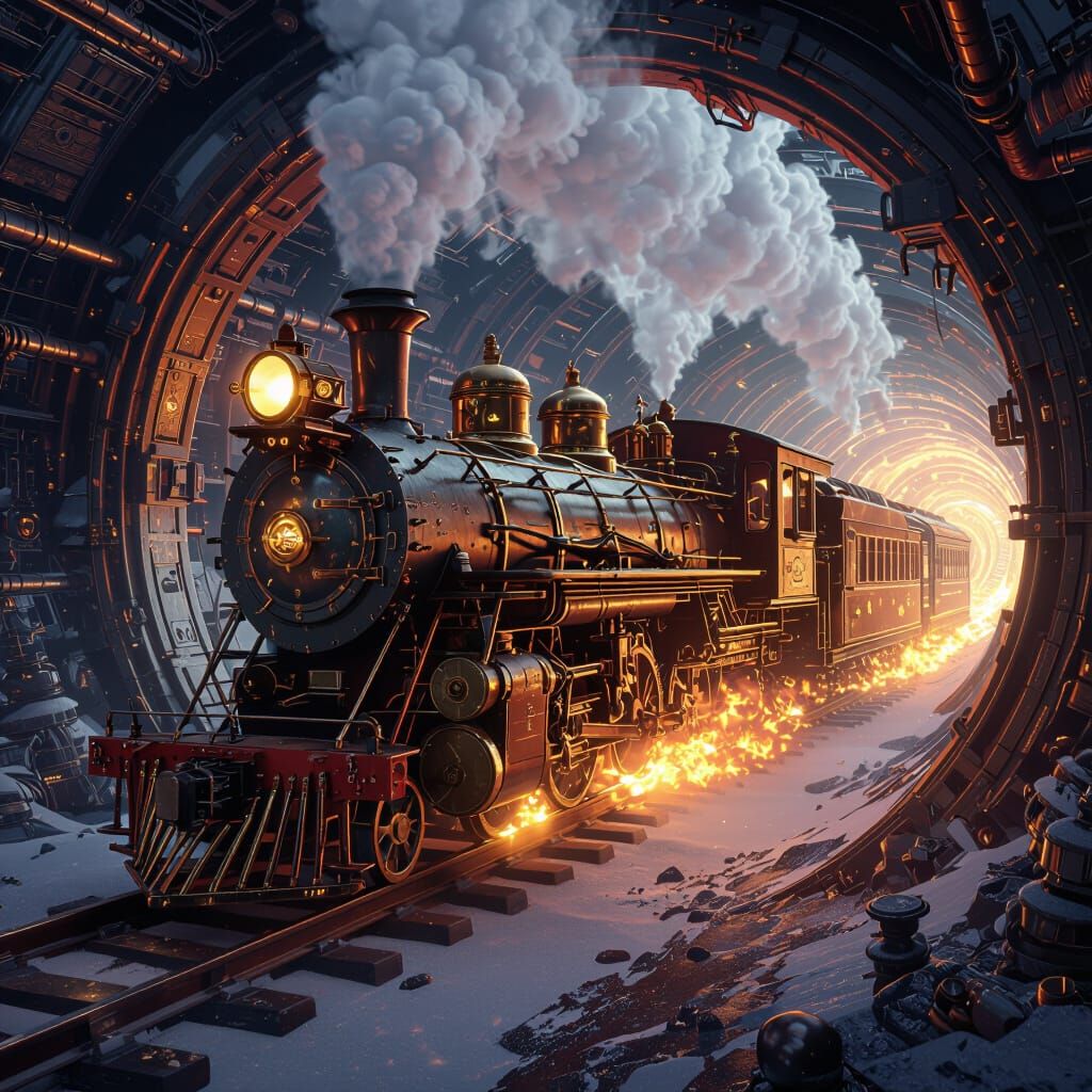 Steampunk Train Speeds Through Cosmic Wormhole