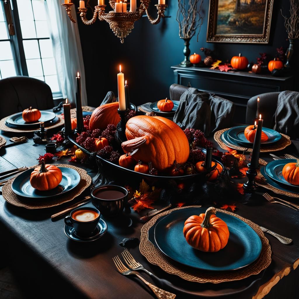 Spooky Thanksgiving Halloween Table in Gothic Horror Style