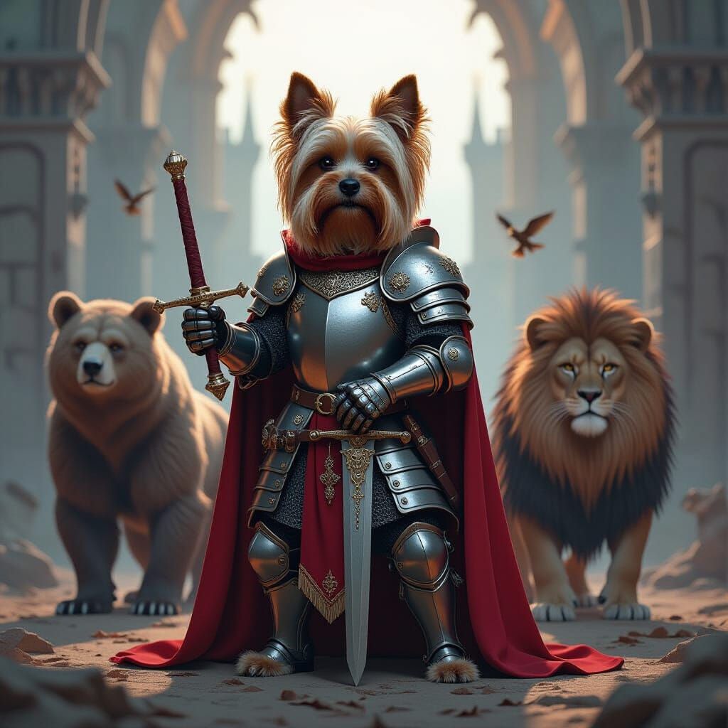 Yorkie Knight Protects Kingdom with Animal Companions