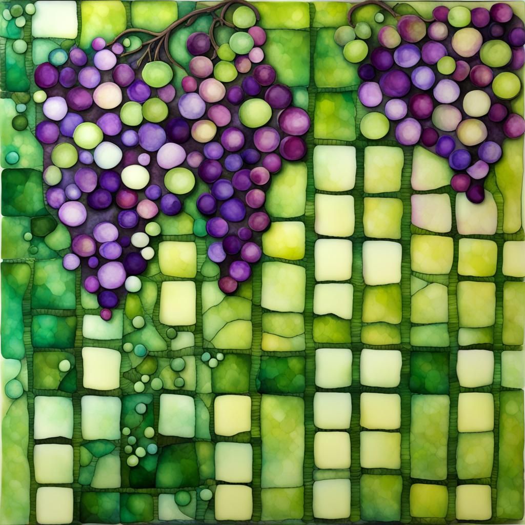 Alcohol Ink Mosaic, Trailing Vining Grapes, Green and Chartr...