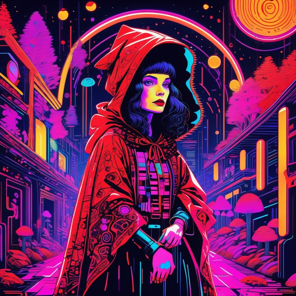 Little Red Riding Hood in Klimt Inspired Synthwave