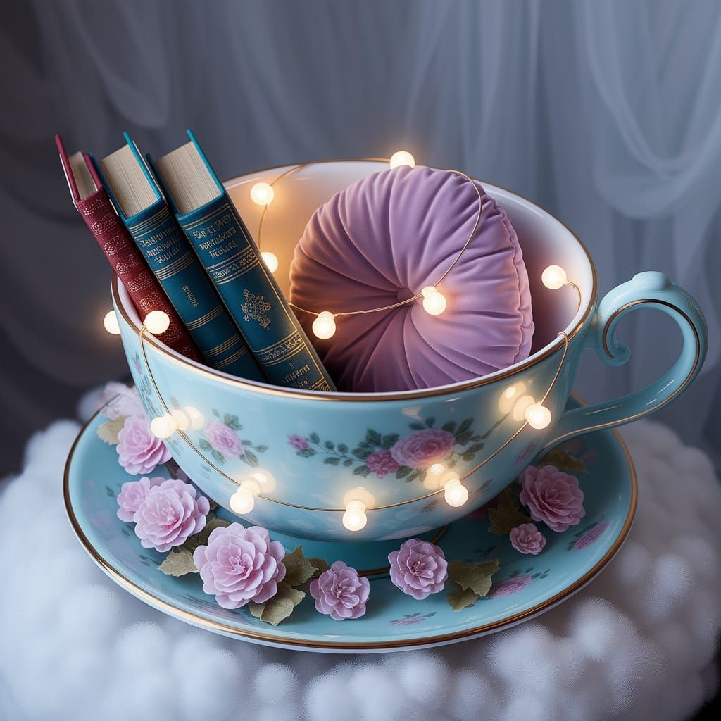 Whimsical Teacup Reading Nook in the Clouds