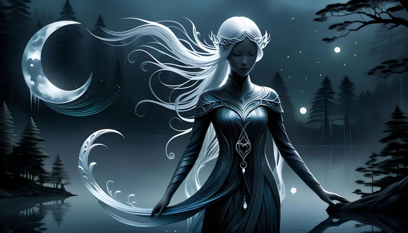 Mystical Smoke Apparition over Moonlit Lake