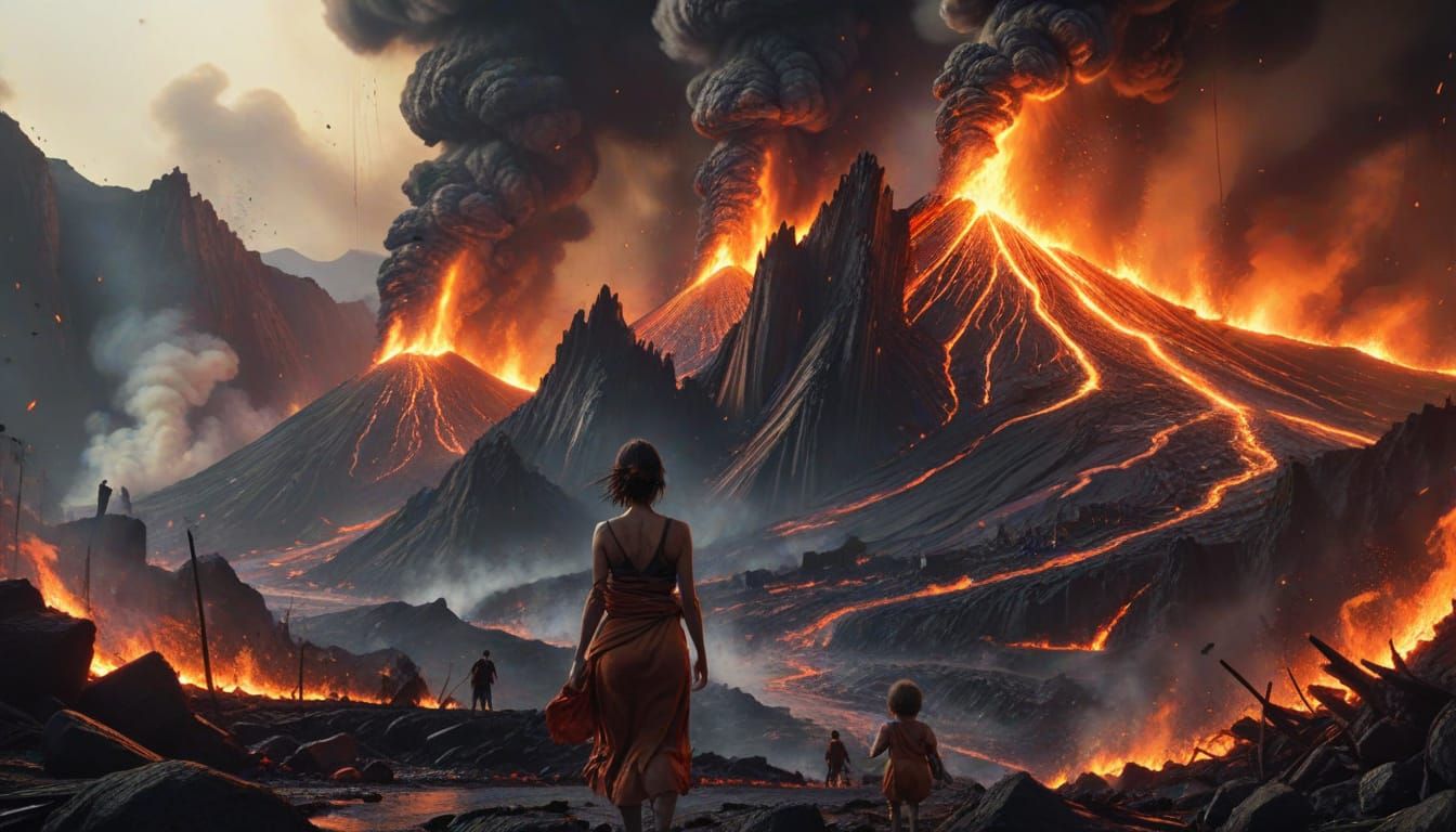 Volcanic Eruption in Manga Scan Style