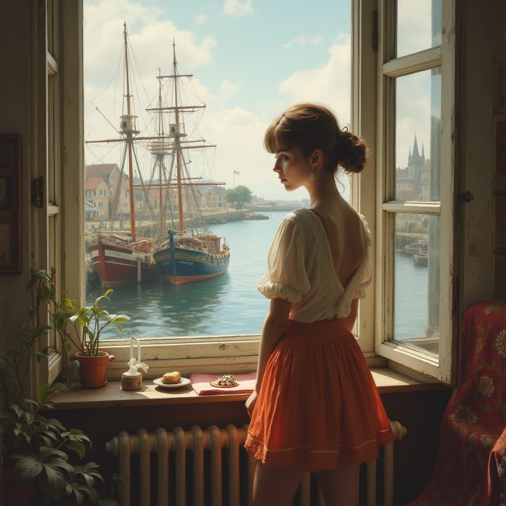 Beautiful Chic Woman in 1920s Drawing Room