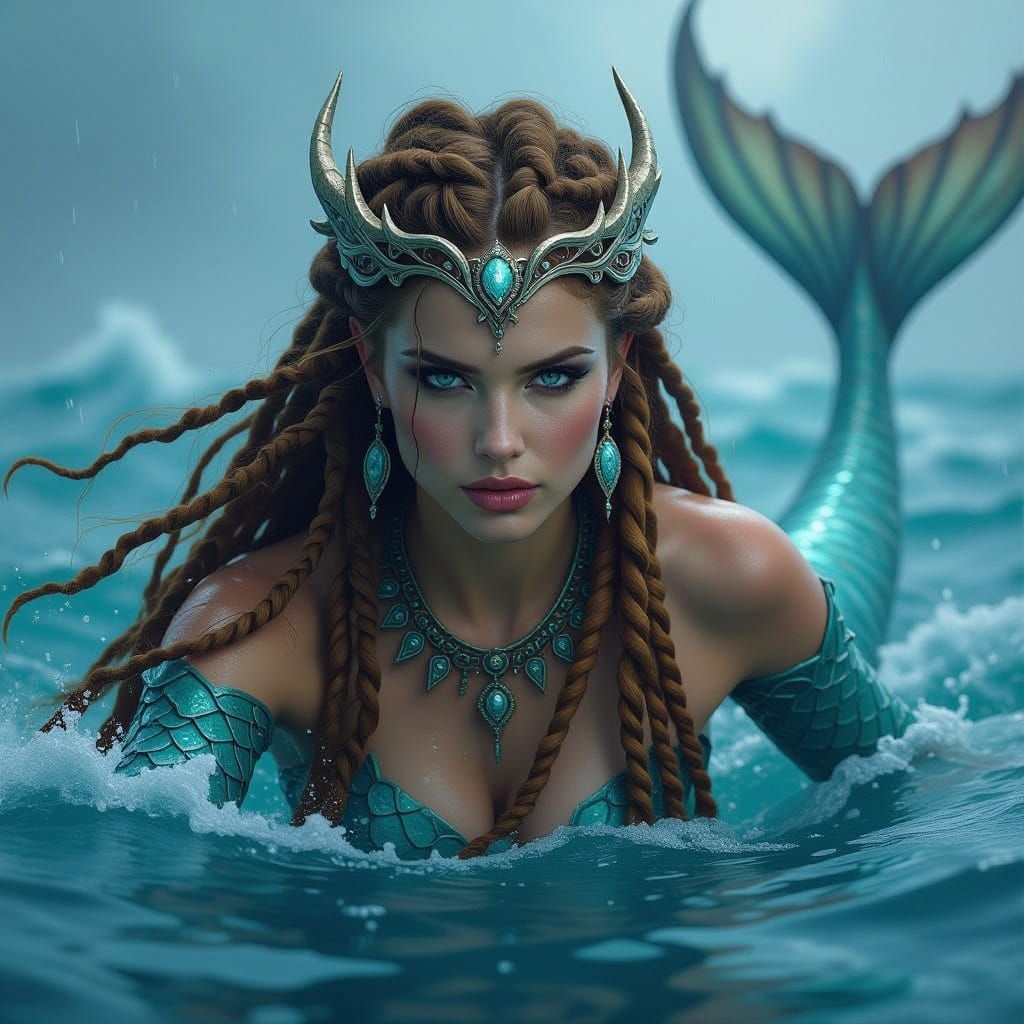 Viking Mermaid Angreyja in Stormy Seas