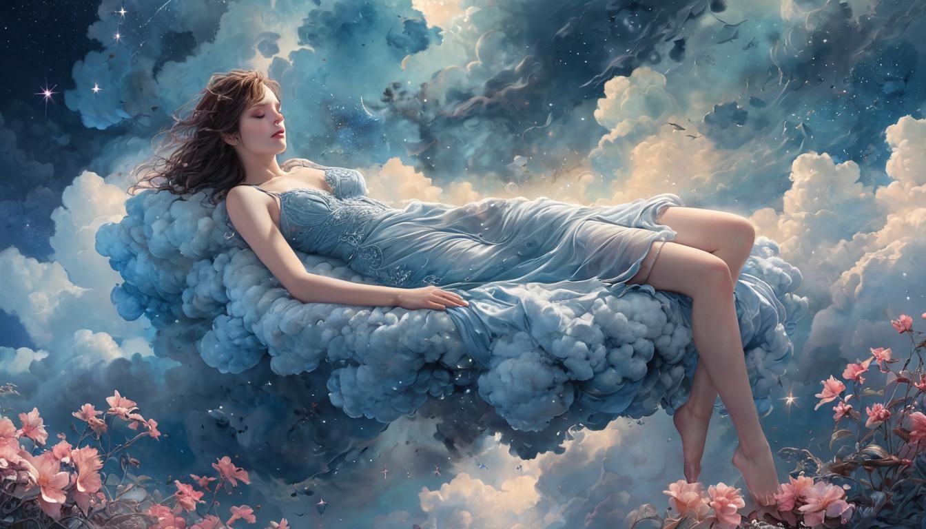 Ethereal Woman in Dreamscape with Pastel Colors