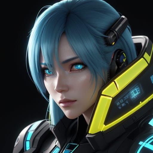 Sci-Fi Android Pilot with Blue Hair in 3D Anime Art
