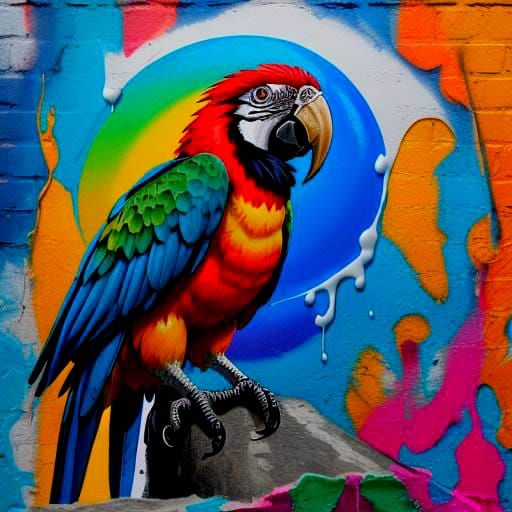 Colorful Macaw in Graffiti Street Art