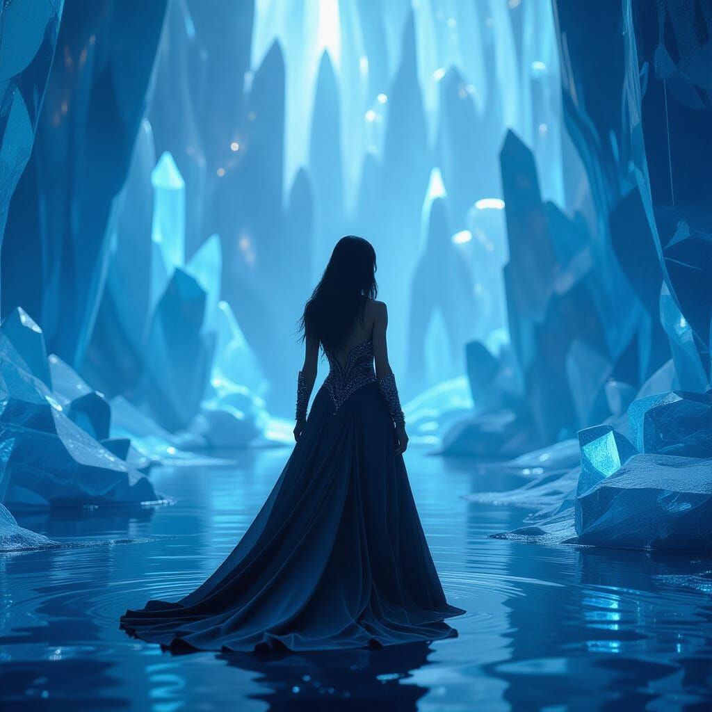 Cybernetic Woman in Ethereal Digital Realm