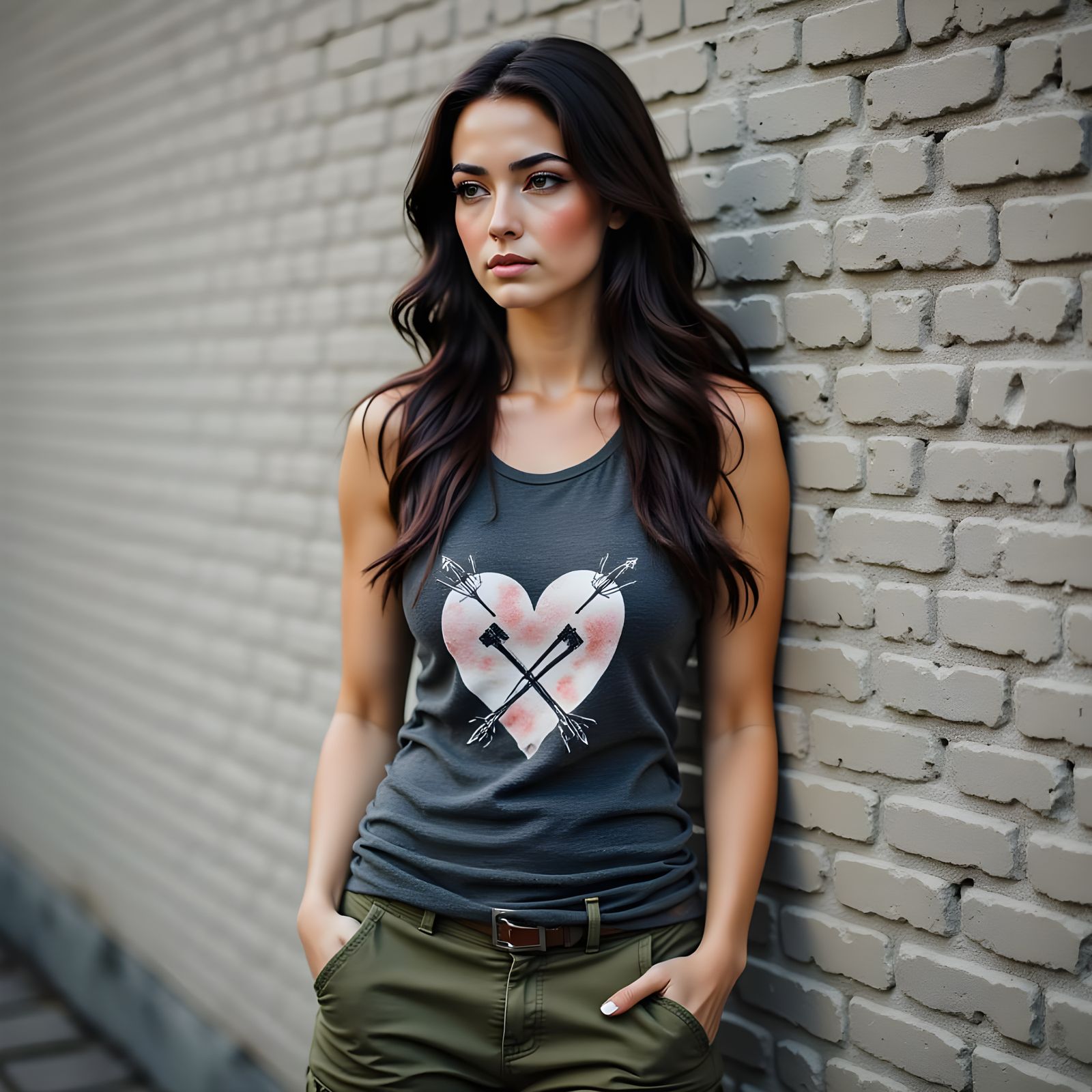 Attractive Woman Against Weathered Brick Wall