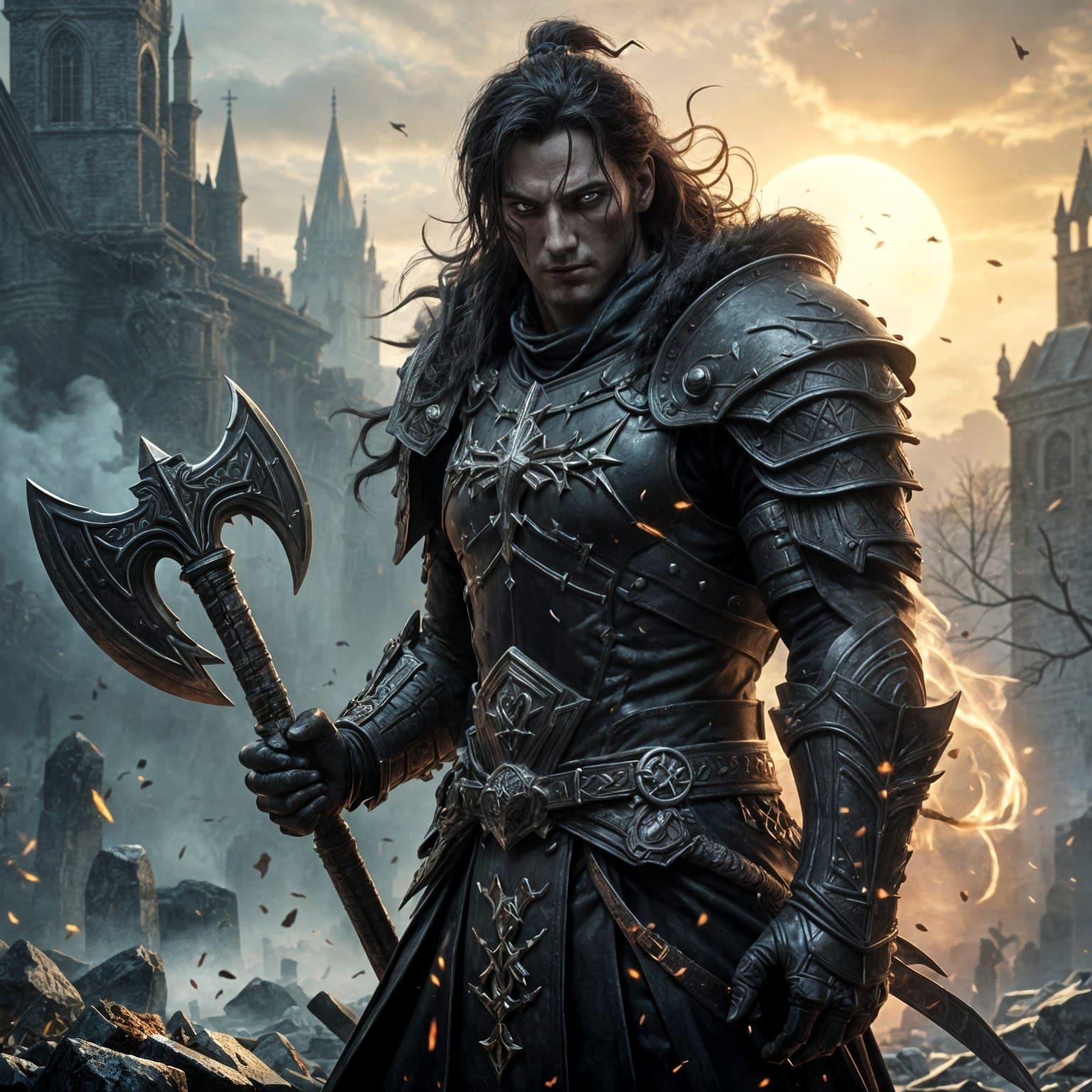 Epic Dark Fantasy Hero Unleashes Terror in Medieval City