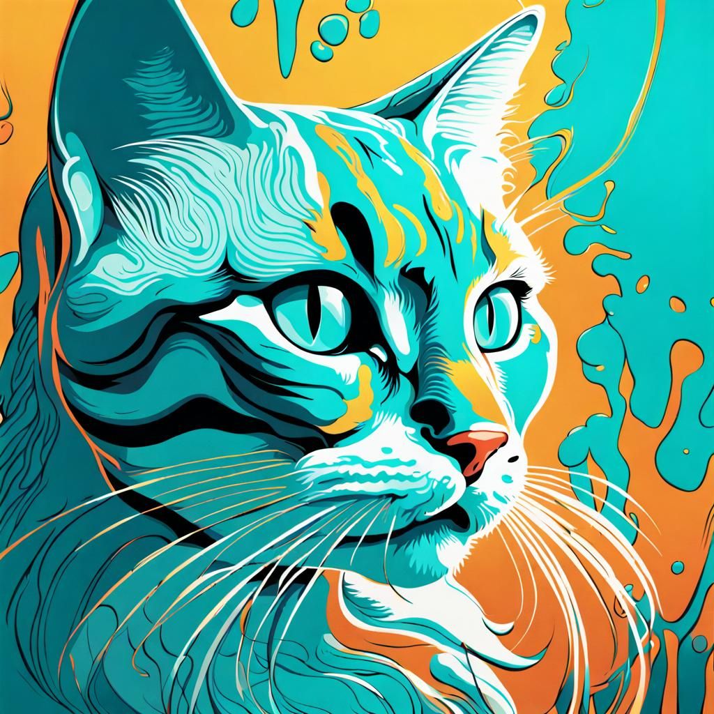 Turquoise Cat in Style of James Jean: Hyperrealistic Splash ...