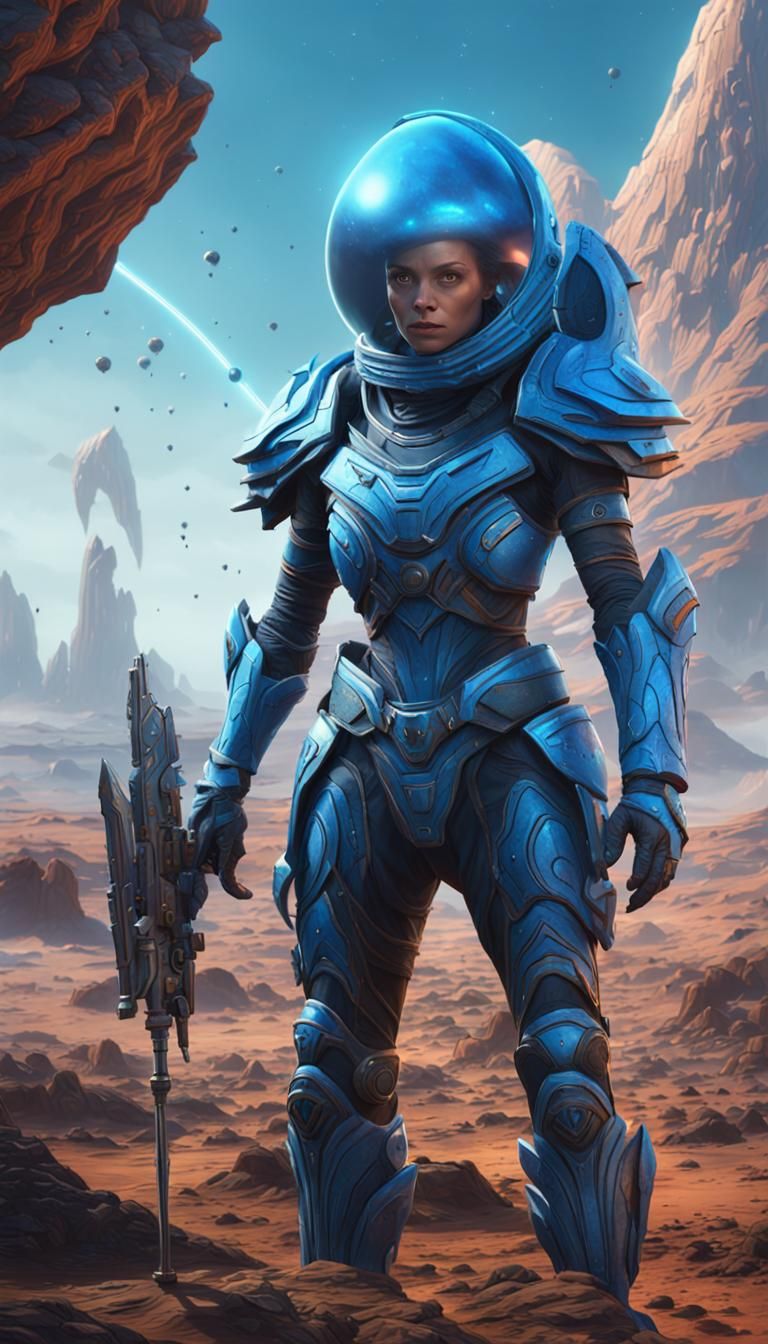 Armored Woman Warrior on Alien Planet