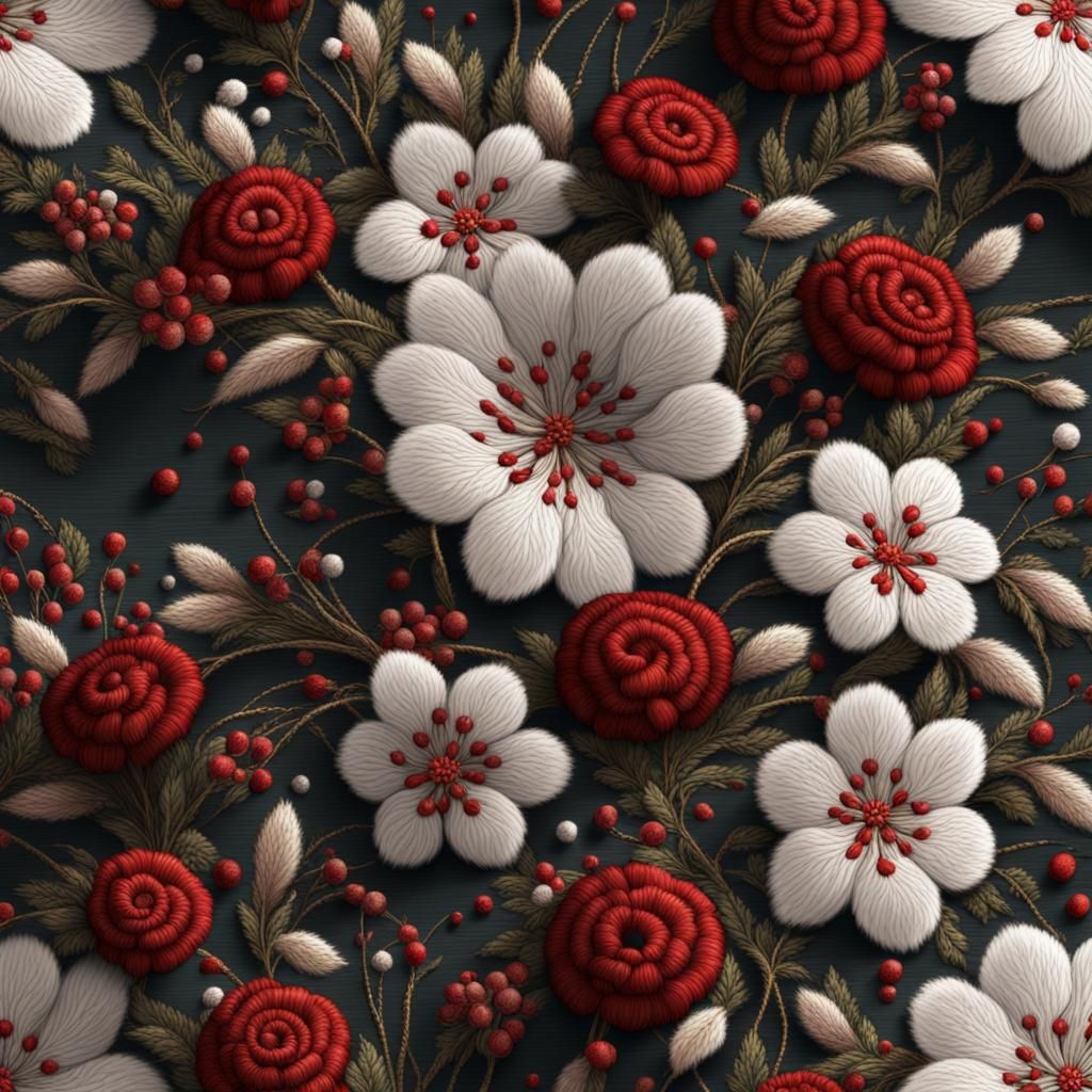 Embroidered Floral Centerpiece in Detailed Matte Style