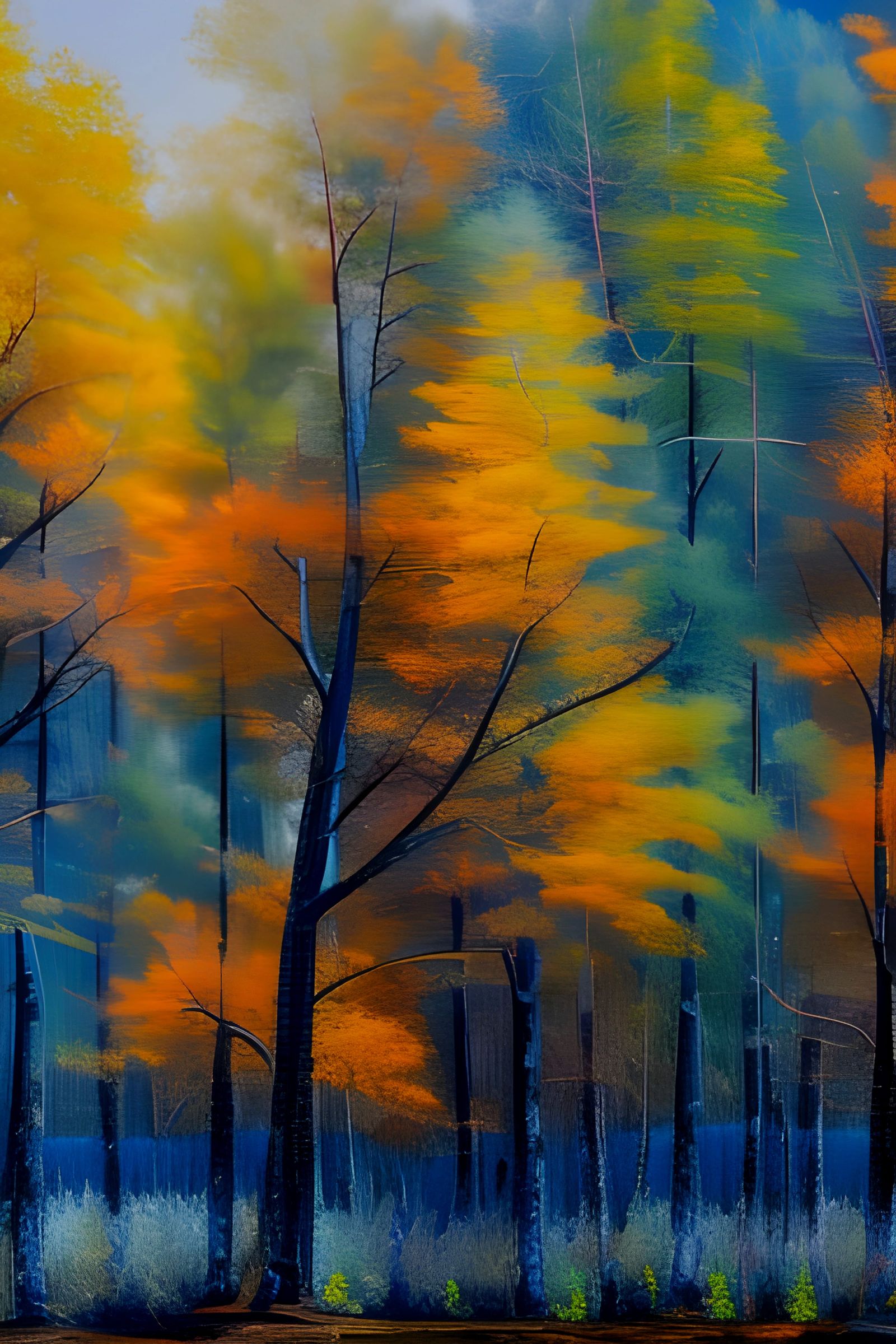 Abstract Trees in Neo-Impressionist Oil Painting