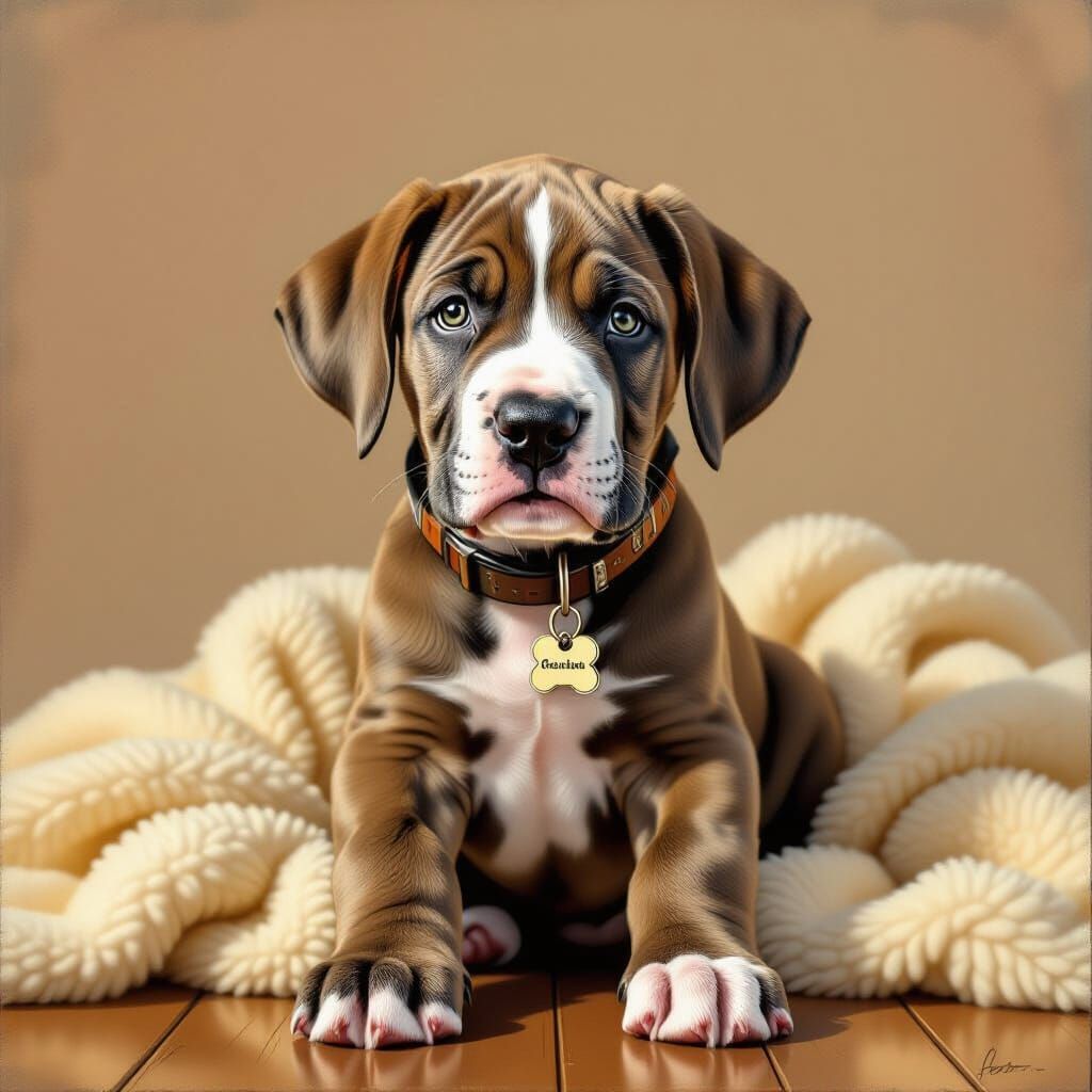 Great Dane Puppy Portrait in Realistic Style
