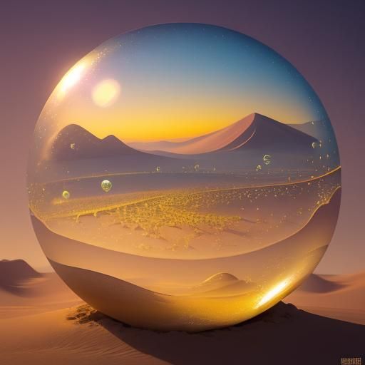 Dreamlike Desert Landscape with Bubbles in Dali Style