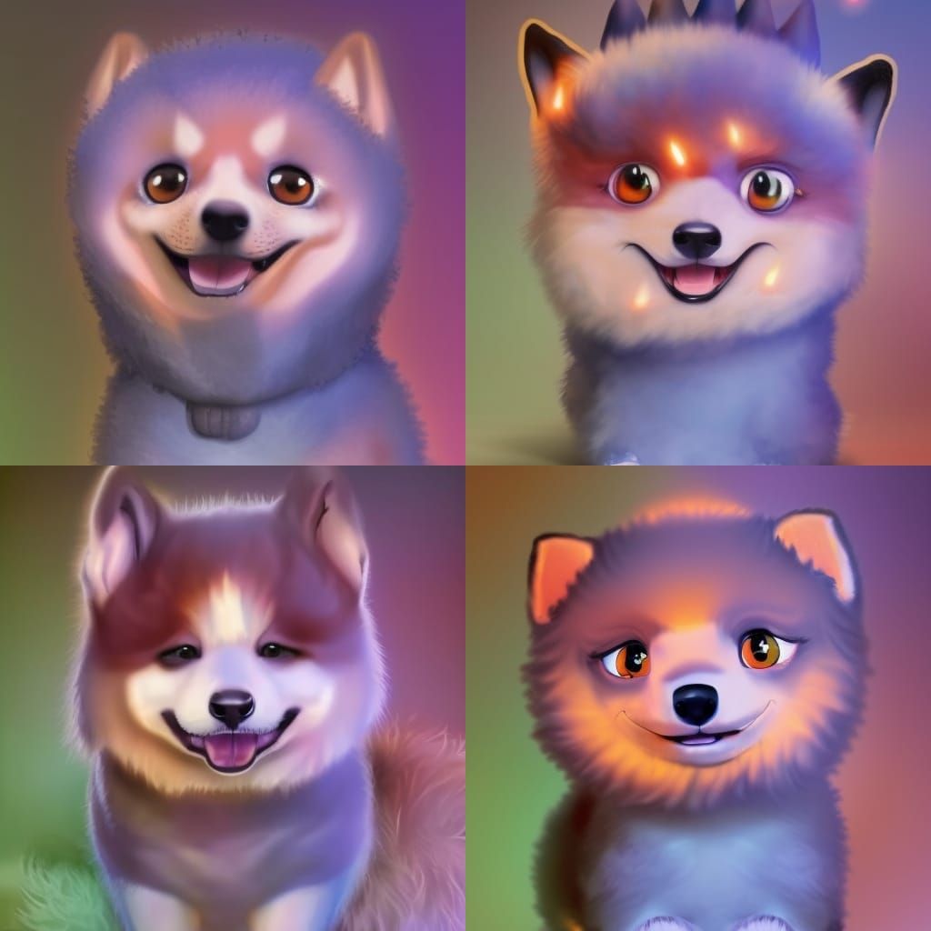 Whimsical Fluffy Dragon Shiba Inu with Flaming Tail