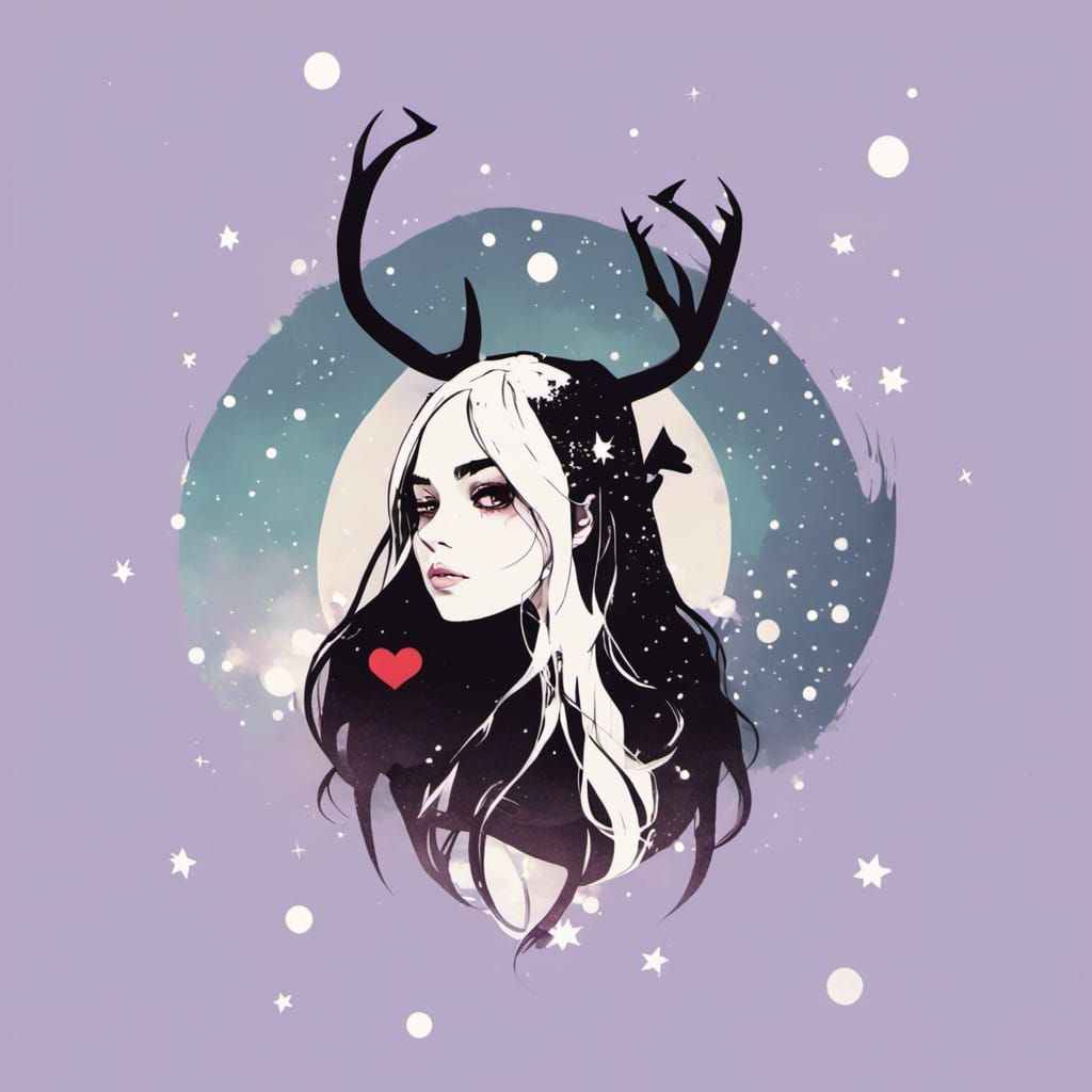 Gothic Druid with Antlers and Floating Stars