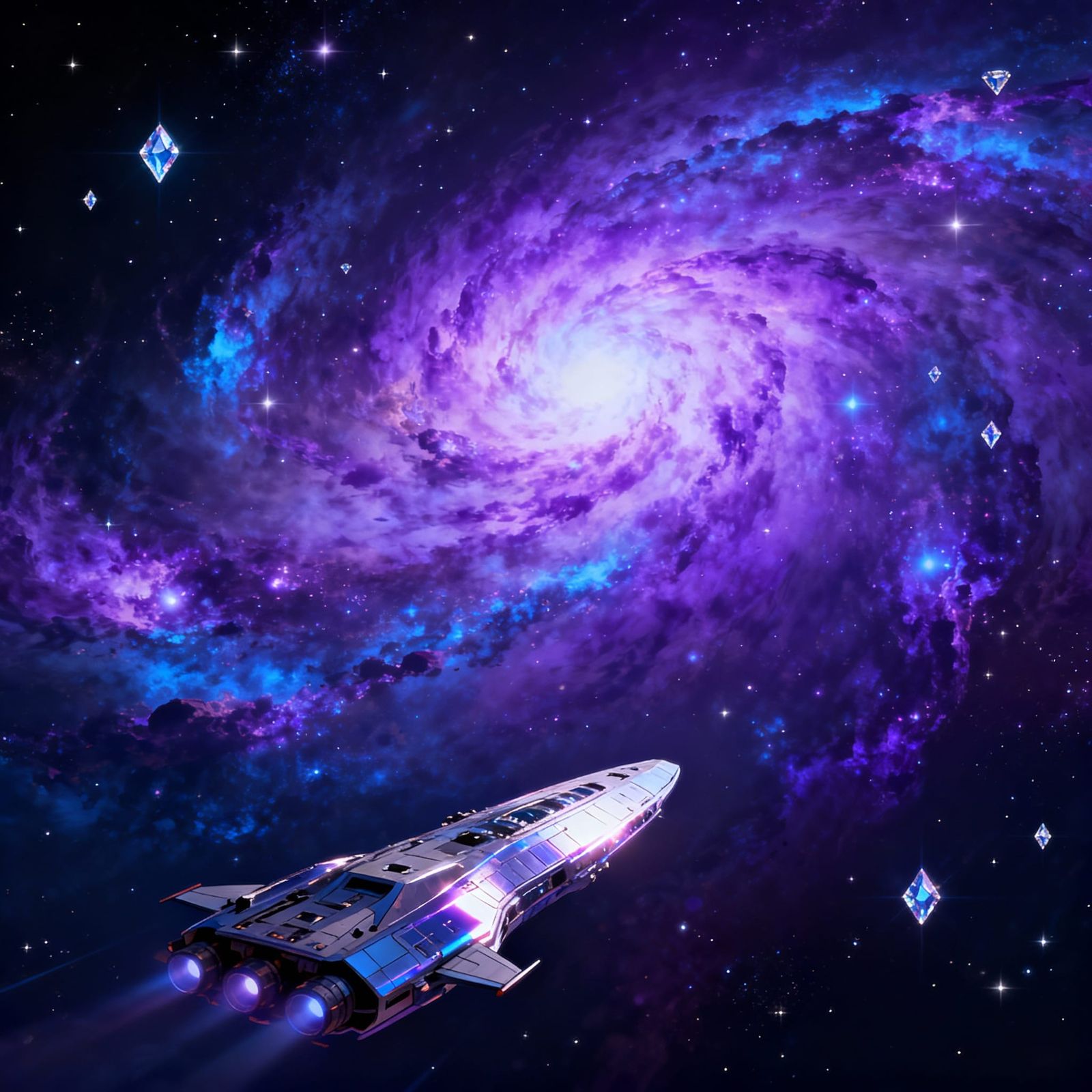 Cosmic Nebula With Spaceship in 3D Anime Style