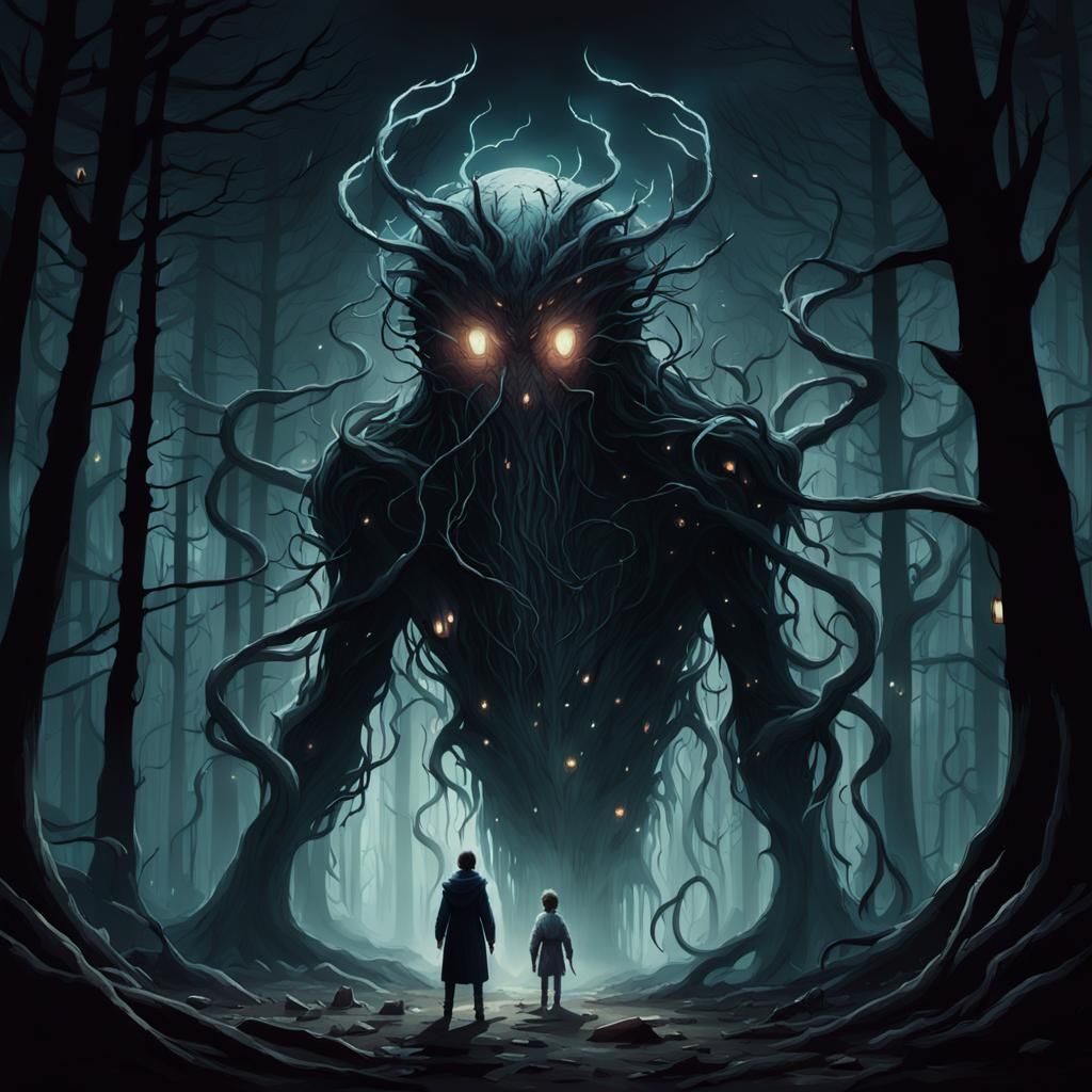 Eerie Dark Fantasy Creature in Haunted Forest
