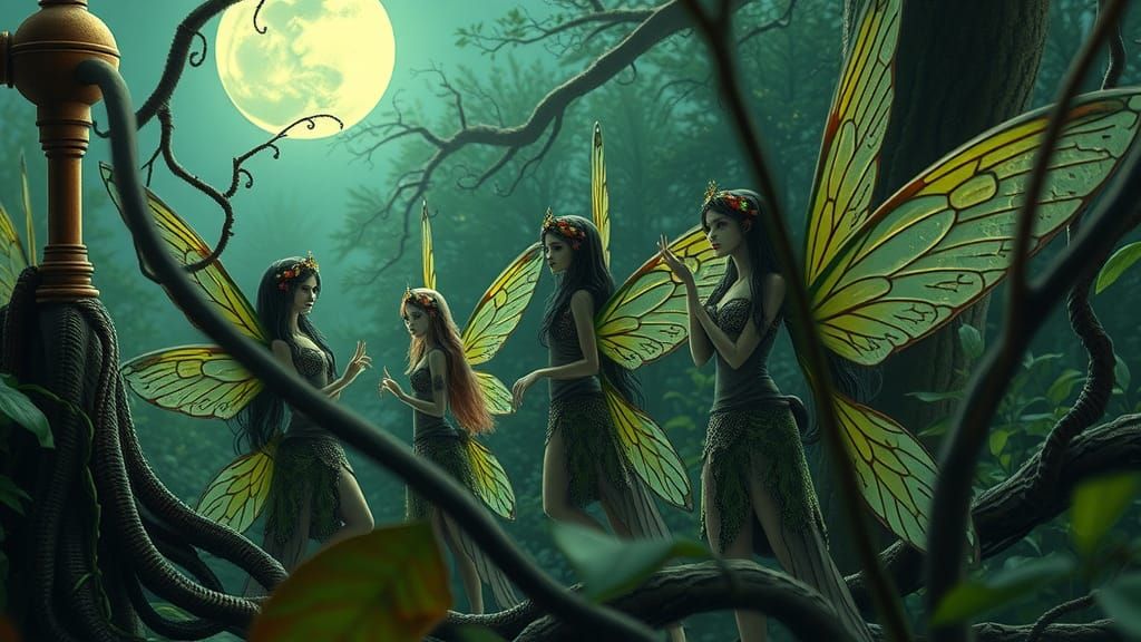 Gothic Steampunk Fairies in Emerald Garden