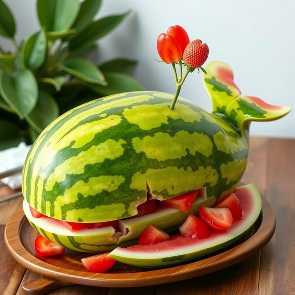 Whale-Shaped Watermelon: A Fruit Carving