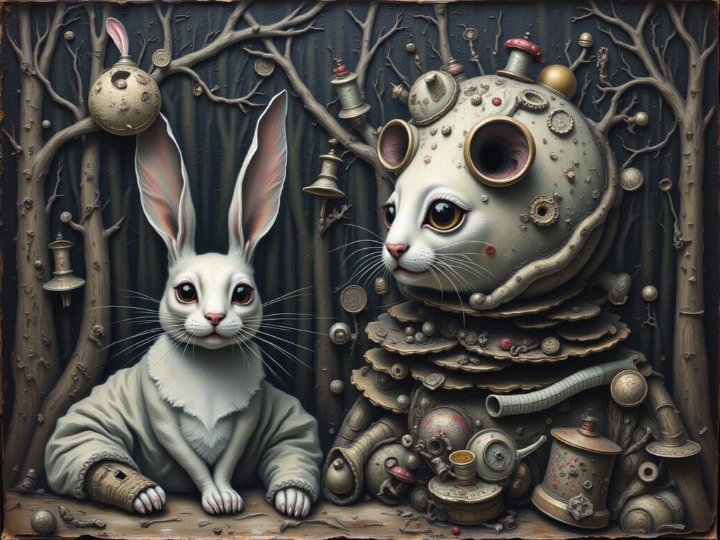Surreal Moody Bunnies in Alice Wonderland Style