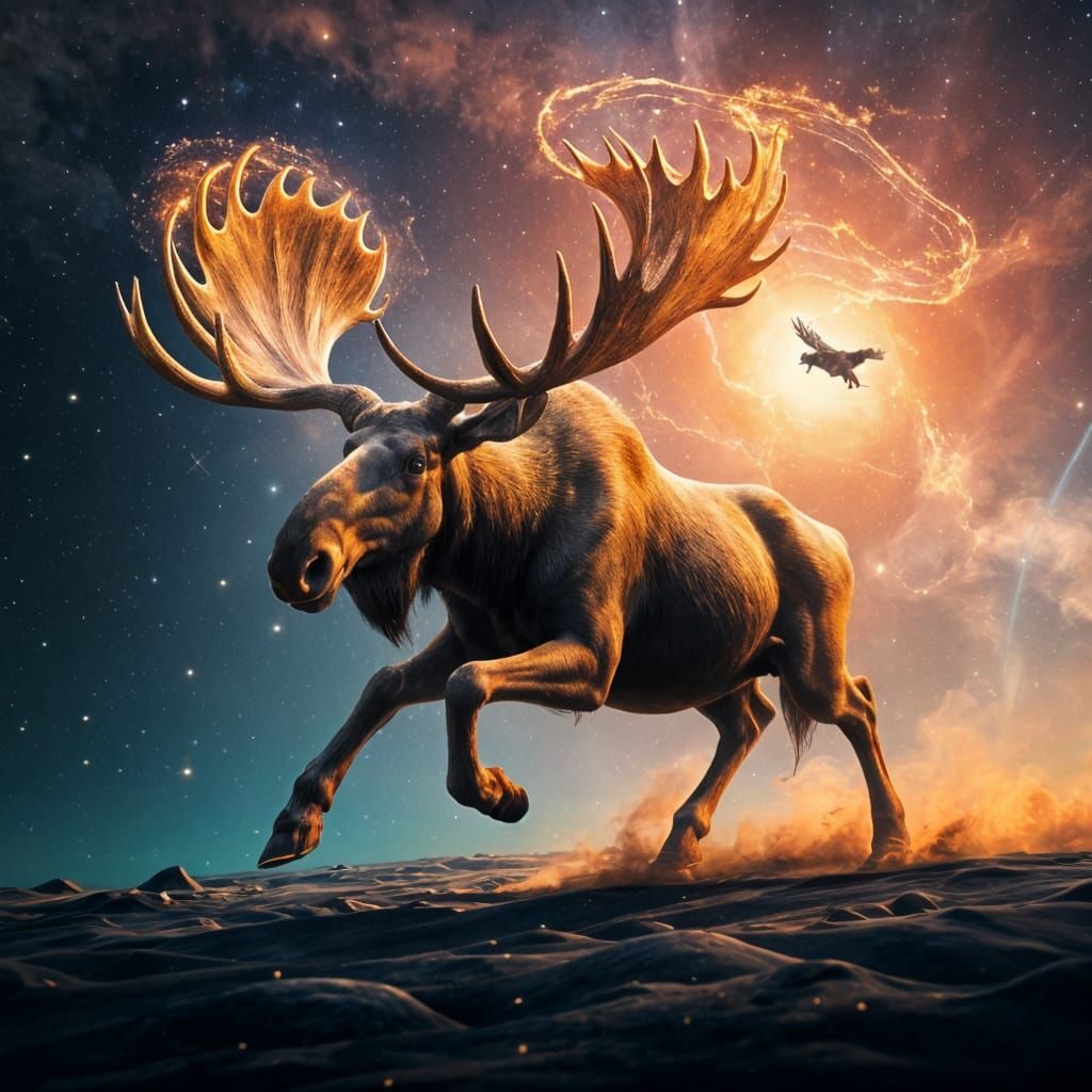 Galactic Moose Runs Through Cosmic Nebula Landscape