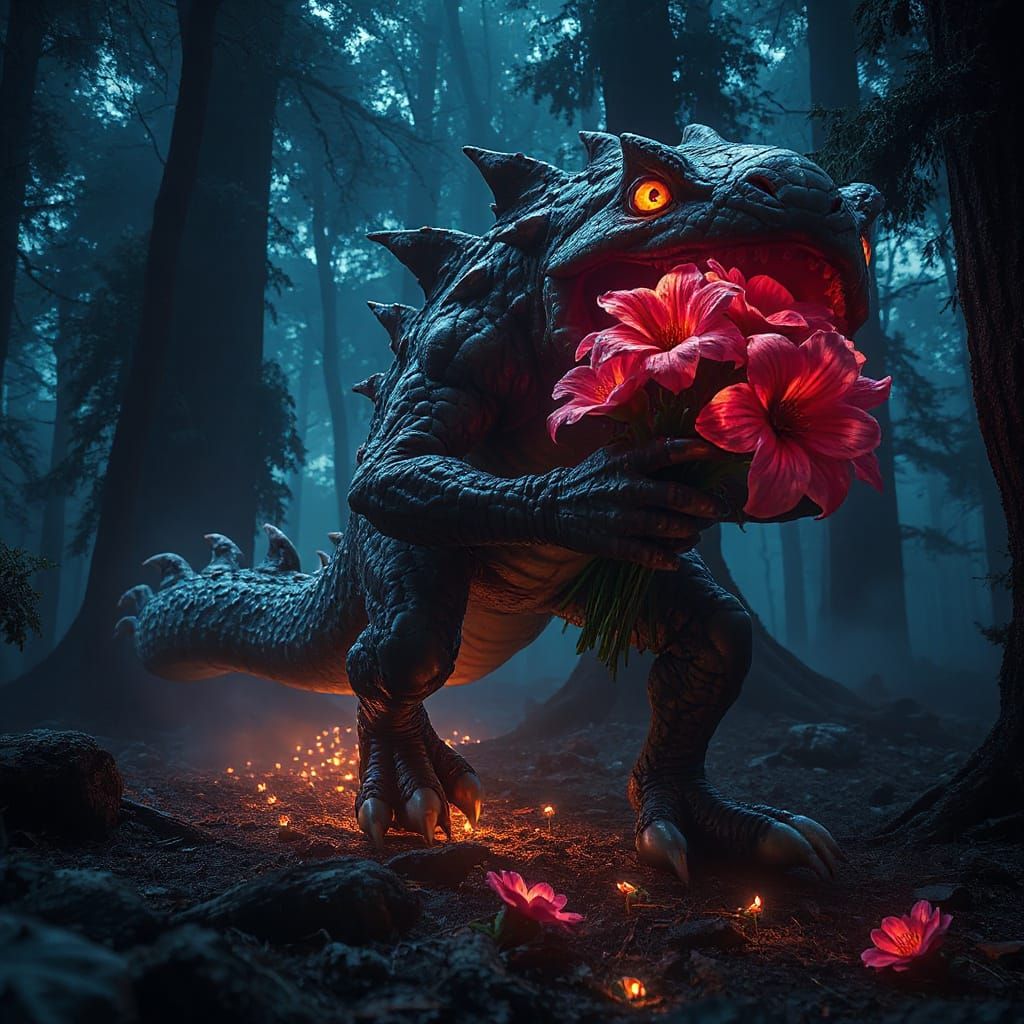 Mystical Forest Creature with Bioluminescent Flowers