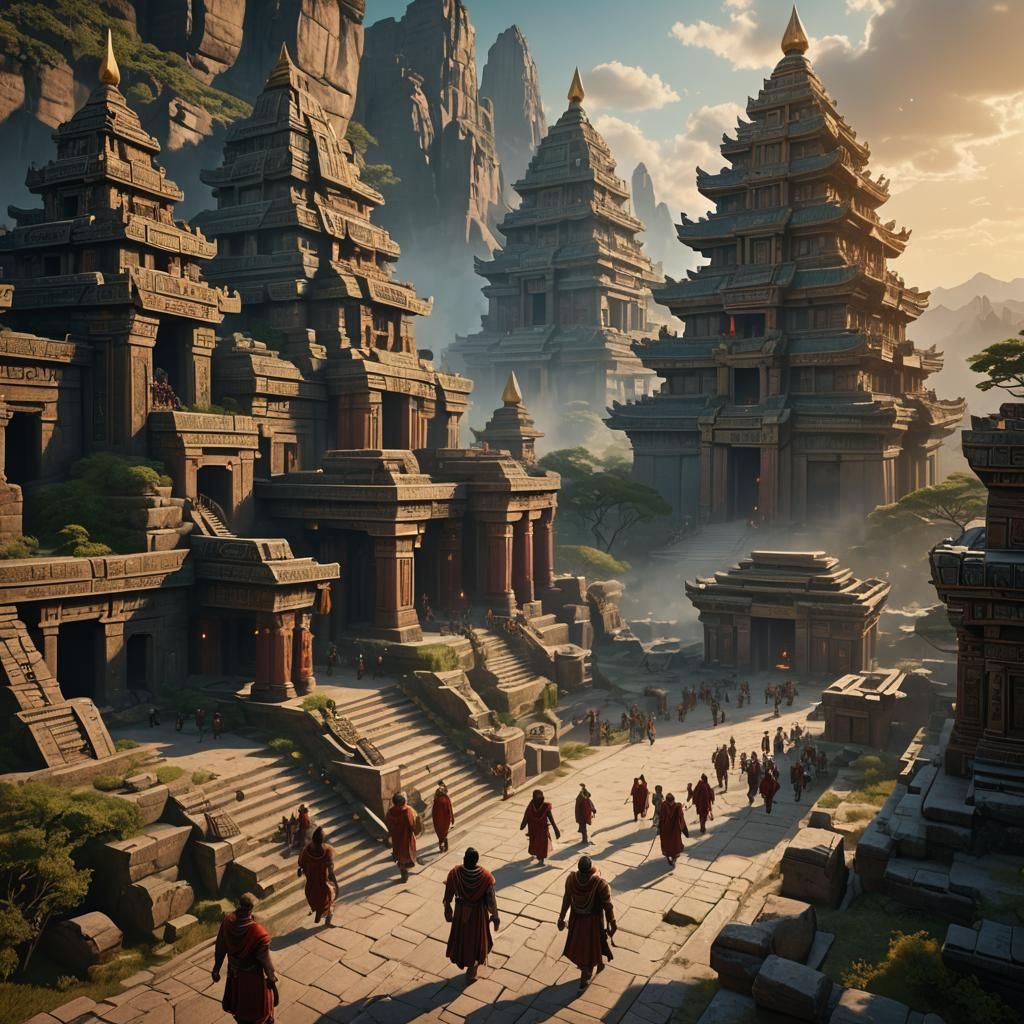 Ancient Citizens Walk to Sun God Temple