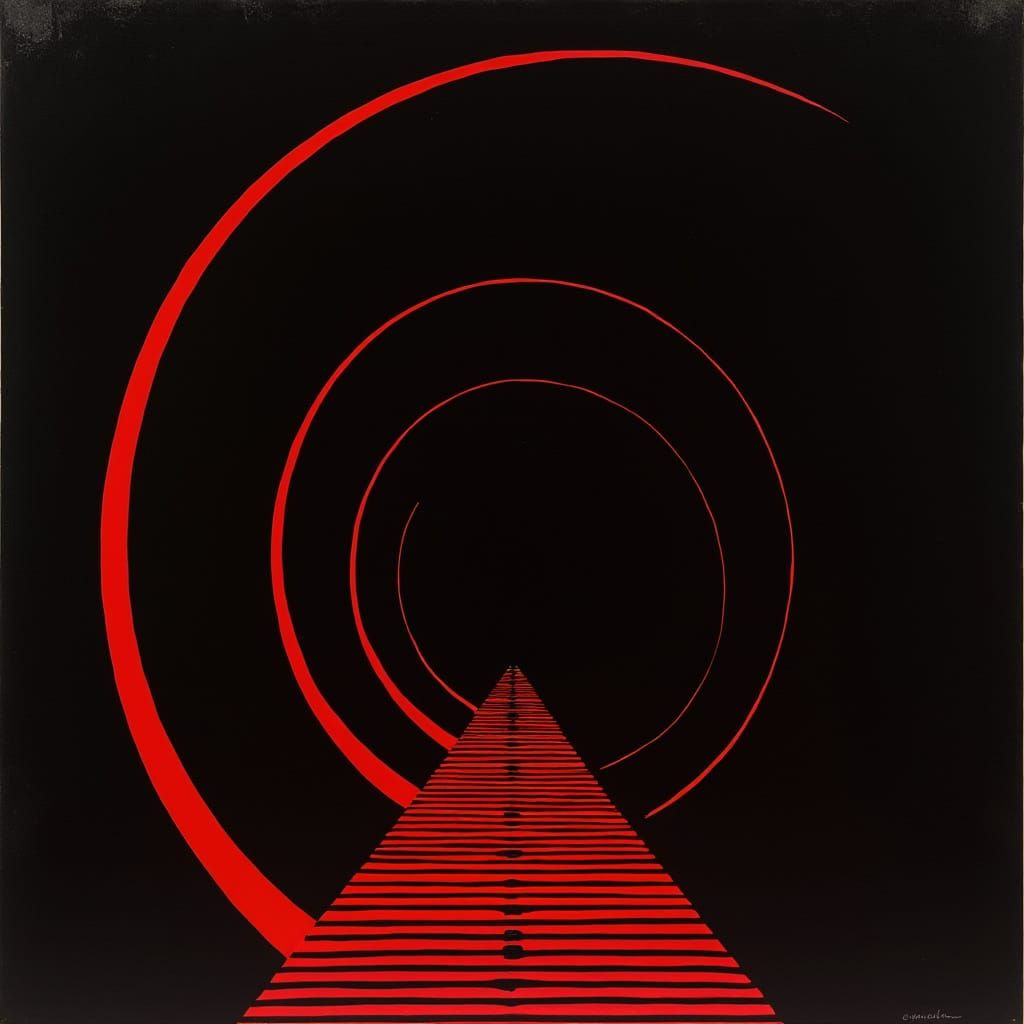 Red Line Vortex Converging to a Point in Minimalist Style