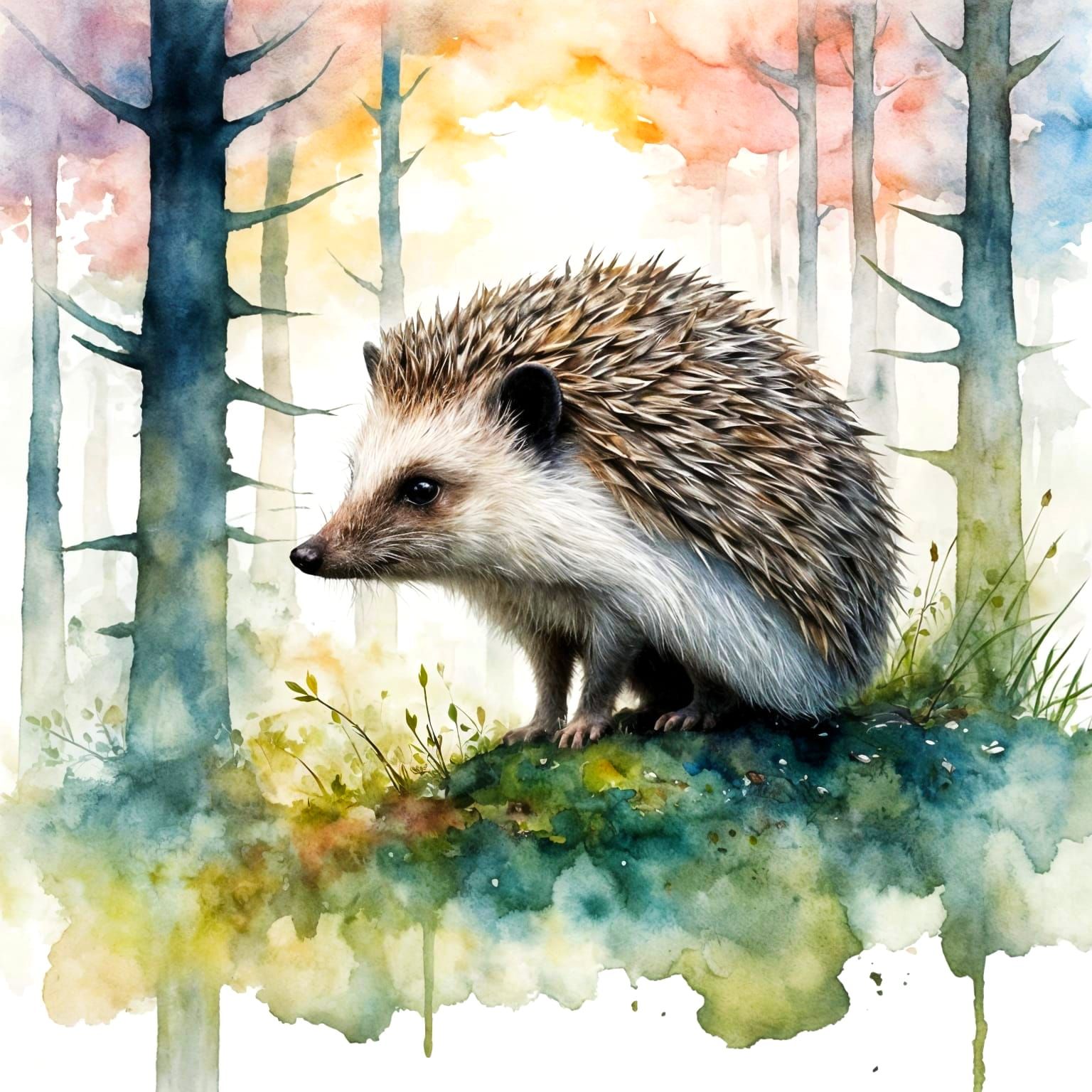 Serene Hedgehog in Misty Forest at Dawn