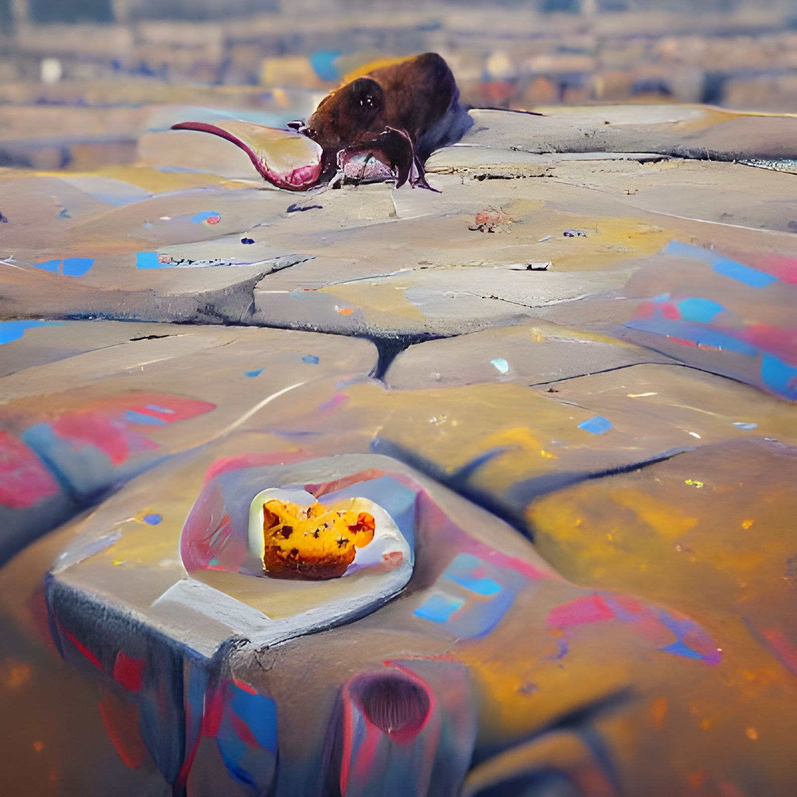Mouse in Wasteland: Colorful Oil Painting