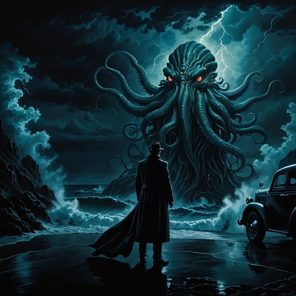 Cthulhu Emerges: Film Noir Painting of the Deep