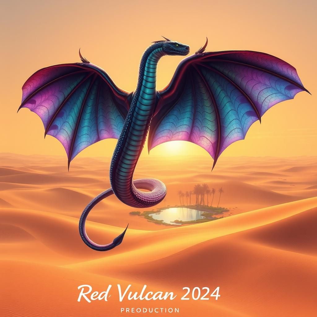 A majestic, slender Serpent with expansive, leathery wings, evoking the dark silhouette of a bat, emerging from its body...