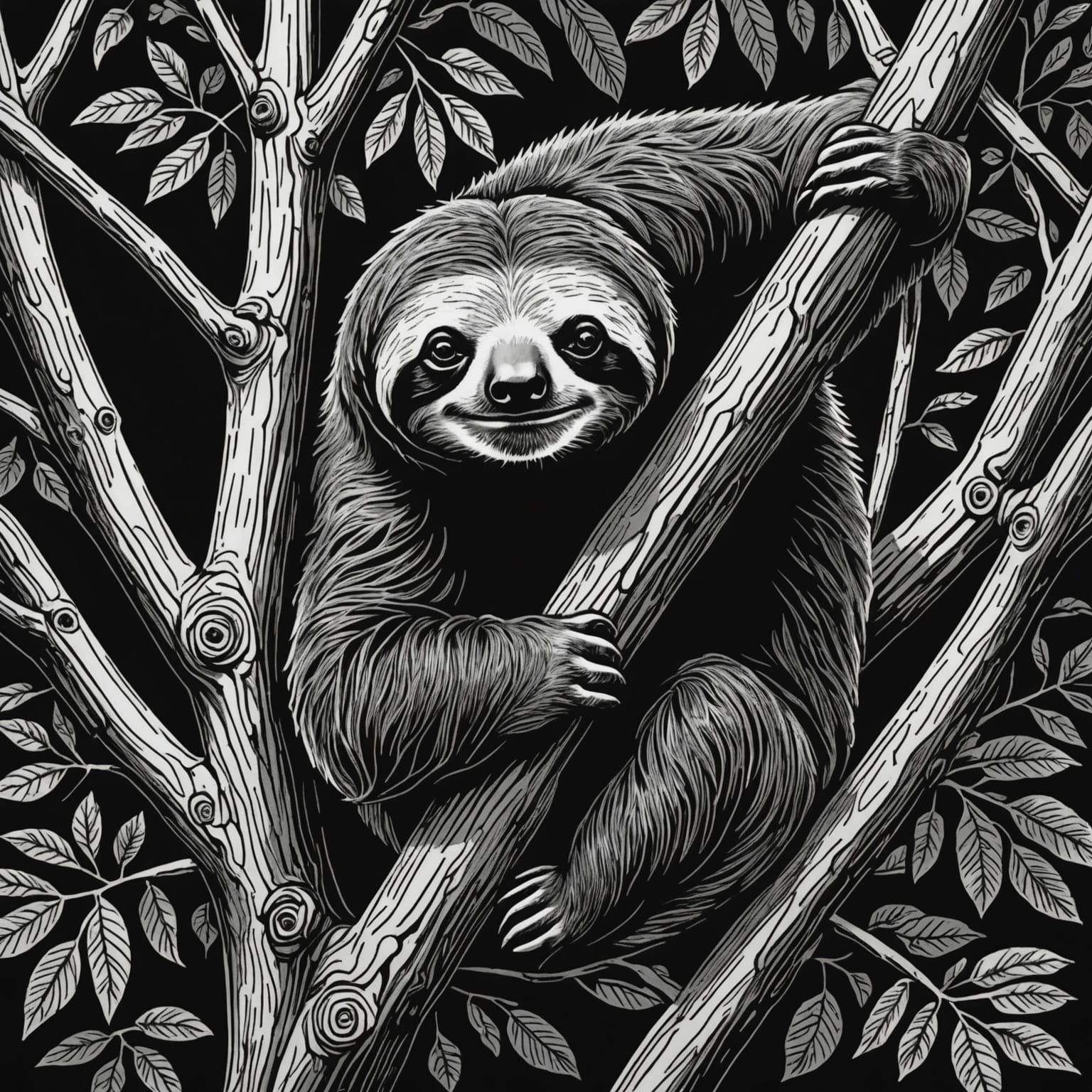 Sloth in Tree Scratch Art