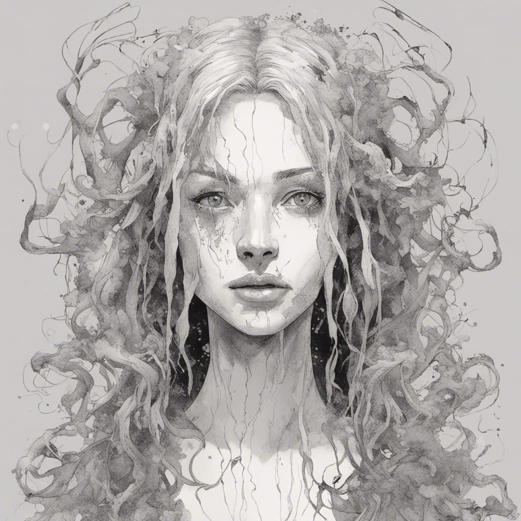 Medusa in Dark Magic, Minimalist Vector Art